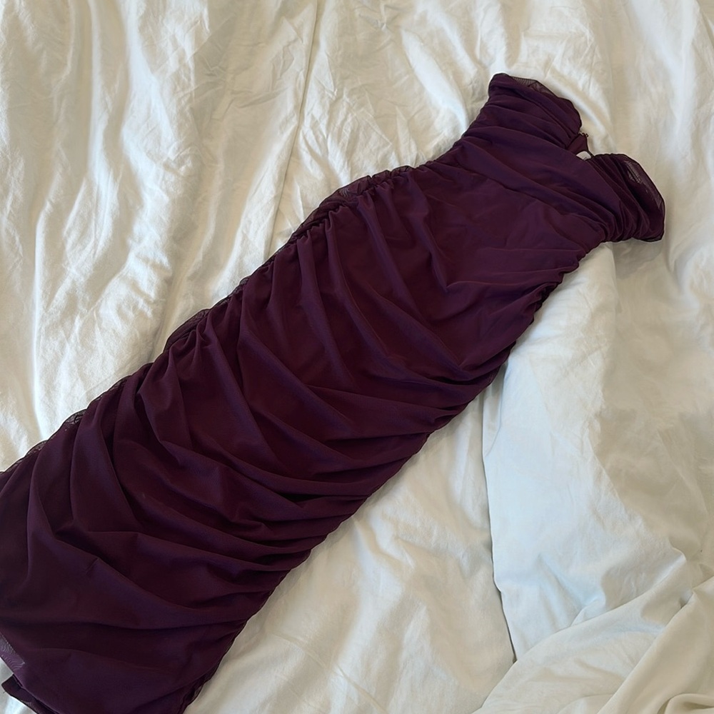 Oh Polly Ruched Plum Midi Dress